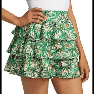 Farm Rio Tropical Toucan Print Ruffled Layered Mini Skirt L